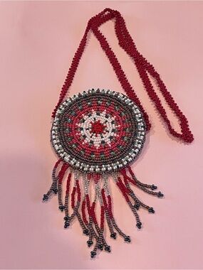 Native American Beaded Purse Necklace / Medicine Bag  #9379